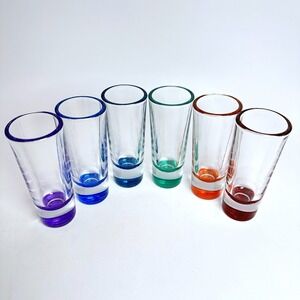 Libbey Troyano Colors Rainbow Shot Glasses Set of 6 2oz Heavy Base Shooter Retro